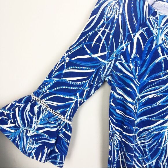 LILLY PULITZER | Blue Print Bell Sleeve Round-neck Top Women’s Size X-Small - Picture 4 of 8